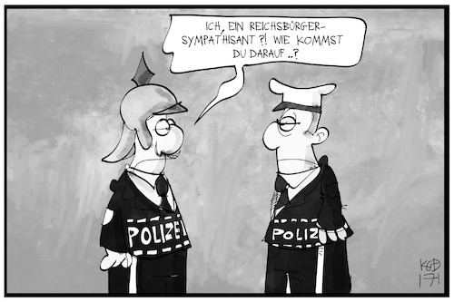 Cartoon: Reichsbürger (medium) by Kostas Koufogiorgos tagged karikatur,cartoon,koufogiorgos,illustration,reichsbuerger,pickelhaube,polizist,polizei,brd,leugner,politik,verfassungsfeind,karikatur,cartoon,koufogiorgos,illustration,reichsbuerger,pickelhaube,polizist,polizei,brd,leugner,politik,verfassungsfeind