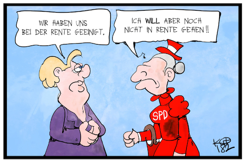 Cartoon: Rente für die Tante SPD (medium) by Kostas Koufogiorgos tagged karikatur,koufogiorgos,illustration,cartoon,rente,spd,union,tante,sozialdemokratie,merkel,bundeskanzlerin,ruhestand,politik,regierungsbildung,karikatur,koufogiorgos,illustration,cartoon,rente,spd,union,tante,sozialdemokratie,merkel,bundeskanzlerin,ruhestand,politik,regierungsbildung