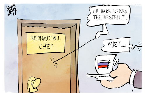 Cartoon: Rheinmetall (medium) by Kostas Koufogiorgos tagged karikatur,koufogiorgos,rheinmetall,tee,russland,anschlag,mord,papperger,karikatur,koufogiorgos,rheinmetall,tee,russland,anschlag,mord,papperger