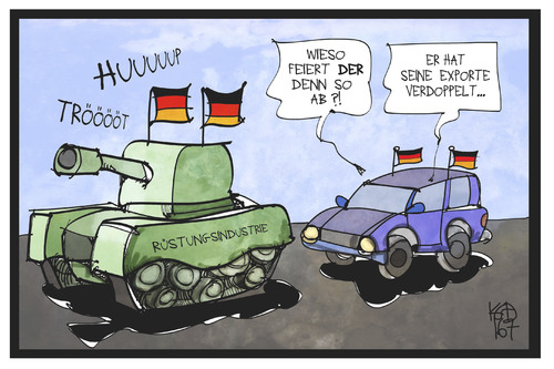 Cartoon: Rüstungsexporte (medium) by Kostas Koufogiorgos tagged karikatur,koufogiorgos,cartoon,illustration,ruestung,ruestungsindustrie,exporte,wirtschaft,autocorso,jubel,fussball,deutschland,em,europameisterschaft,panzer,fahne,flagge,patriotismus,karikatur,koufogiorgos,cartoon,illustration,ruestung,ruestungsindustrie,exporte,wirtschaft,autocorso,jubel,fussball,deutschland,em,europameisterschaft,panzer,fahne,flagge,patriotismus