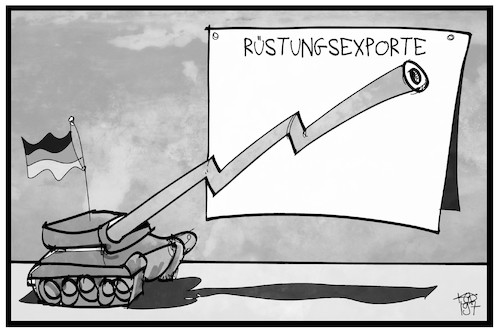 Cartoon: Rüstungsexporte (medium) by Kostas Koufogiorgos tagged karikatur,koufogiorgos,illustration,cartoon,ruestung,waffenexporte,panzer,gewinn,bilanz,wirtschaft,karikatur,koufogiorgos,illustration,cartoon,ruestung,waffenexporte,panzer,gewinn,bilanz,wirtschaft