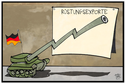 Cartoon: Rüstungsexporte (medium) by Kostas Koufogiorgos tagged karikatur,koufogiorgos,illustration,cartoon,ruestung,waffenexporte,panzer,gewinn,bilanz,wirtschaft,karikatur,koufogiorgos,illustration,cartoon,ruestung,waffenexporte,panzer,gewinn,bilanz,wirtschaft