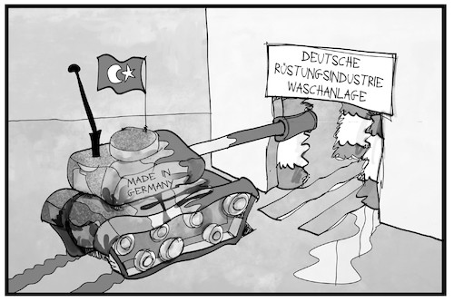 Cartoon: Rüstungsindustrie (medium) by Kostas Koufogiorgos tagged karikatur,koufogiorgos,illustration,cartoon,panzer,leopard,rheinmetall,rüstung,industrie,wirtschaft,waschanlage,blut,krieg,konflikt,nachrüstung,tuerkei,update,panzerdeal,karikatur,koufogiorgos,illustration,cartoon,panzer,leopard,rheinmetall,rüstung,industrie,wirtschaft,waschanlage,blut,krieg,konflikt,nachrüstung,tuerkei,update,panzerdeal