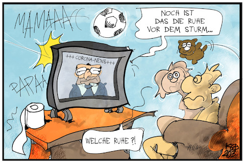 Cartoon: Ruhe vor dem Sturm (medium) by Kostas Koufogiorgos tagged karikatur,koufogiorgos,illustration,cartoon,ruhe,sturm,spahn,corona,virus,pandemie,vovid,home,lagerkoller,familie,vater,mutter,kinder,stress,quarantäne,karikatur,koufogiorgos,illustration,cartoon,ruhe,sturm,spahn,corona,virus,pandemie,vovid,home,lagerkoller,familie,vater,mutter,kinder,stress,quarantäne