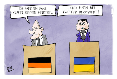 Cartoon: Sanktionen für Russland (medium) by Kostas Koufogiorgos tagged karikatur,koufogiorgos,illustration,cartoon,scholz,putin,russland,ukraine,sanktionen,twitter,social,media,karikatur,koufogiorgos,illustration,cartoon,scholz,putin,russland,ukraine,sanktionen,twitter,social,media