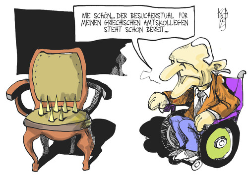 Cartoon: Schäuble empfängt Stournaras (medium) by Kostas Koufogiorgos tagged schäuble,stournaras,griechenland,euro,schulden,krise,finanzminister,stuhl,karikatur,kostas,koufogiorgos,schäuble,stournaras,griechenland,euro,schulden,krise,finanzminister,stuhl,karikatur,kostas,koufogiorgos