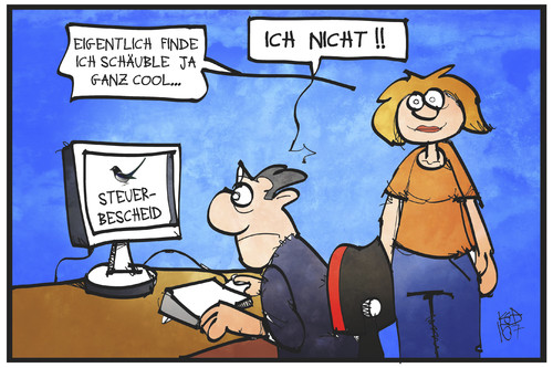 Cartoon: Schäuble ist beliebt (medium) by Kostas Koufogiorgos tagged karikatur,koufogiorgos,illustration,cartoon,schäuble,finanzminister,steuer,steuererklärung,elster,beliebtheit,politiker,geld,karikatur,koufogiorgos,illustration,cartoon,schäuble,finanzminister,steuer,steuererklärung,elster,beliebtheit,politiker,geld