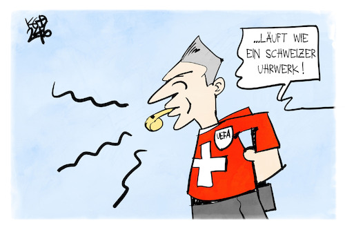 Cartoon: Schiedsrichter (medium) by Kostas Koufogiorgos tagged karikatur,koufogiorgos,schiedsrichter,fußball,schweiz,uhrwerk,karikatur,koufogiorgos,schiedsrichter,fußball,schweiz,uhrwerk