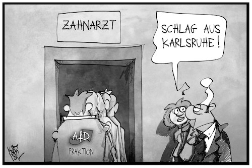 Cartoon: Schlag für die AfD (medium) by Kostas Koufogiorgos tagged karikatur,koufogiorgos,illustration,cartoon,schlag,afd,gericht,justiz,urteil,partei,politik,demokratie,zahnarzt,karikatur,koufogiorgos,illustration,cartoon,schlag,afd,gericht,justiz,urteil,partei,politik,demokratie,zahnarzt