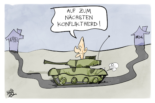 Cartoon: Scholz Konfliktherde (medium) by Kostas Koufogiorgos tagged karikatur,koufogiorgos,scholz,konflikt,panzer,msc,ampel,regierung,karikatur,koufogiorgos,scholz,konflikt,panzer,msc,ampel,regierung