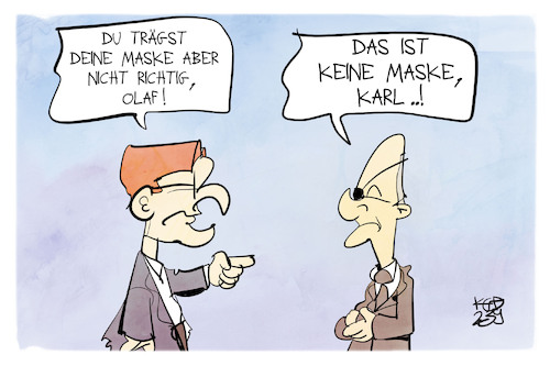 Cartoon: Scholz trägt Maske (medium) by Kostas Koufogiorgos tagged karikatur,koufogiorgos,maske,scholz,lauterbach,augenklappe,karikatur,koufogiorgos,maske,scholz,lauterbach,augenklappe