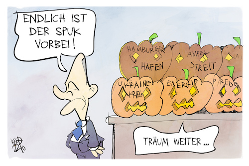 Cartoon: Scholz träumt (medium) by Kostas Koufogiorgos tagged karikatur,koufogiorgos,scholz,halloween,kürbis,spuk,problem,ampel,energie,hamburger,hafen,ukraine,krieg,traum,karikatur,koufogiorgos,scholz,halloween,kürbis,spuk,problem,ampel,energie,hamburger,hafen,ukraine,krieg,traum