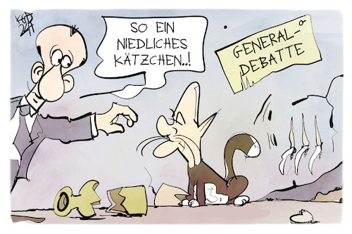 Cartoon: Scholz vs. Merz (medium) by Kostas Koufogiorgos tagged karikatur,koufogiorgos,scholz,merz,generaldebatte,katze,krallen,niedlich,karikatur,koufogiorgos,scholz,merz,generaldebatte,katze,krallen,niedlich