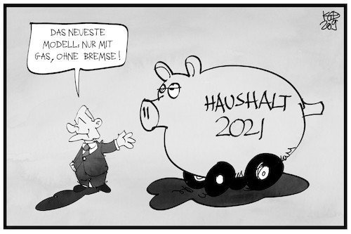 Cartoon: Schulden-Haushalt (medium) by Kostas Koufogiorgos tagged karikatur,koufogiorgos,illustration,cartoon,haushalt,schulden,schuldenbremse,gas,sparschwein,etat,2021,scholz,karikatur,koufogiorgos,illustration,cartoon,haushalt,schulden,schuldenbremse,gas,sparschwein,etat,2021,scholz