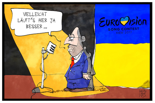 Cartoon: Schulz beim ESC (medium) by Kostas Koufogiorgos tagged karikatur,koufogiorgos,illustration,cartoon,schulz,spd,esc,musik,auftritt,nrw,nordrhein,westfalen,kiew,eurovision,song,contest,landtagswahl,partei,vorsitzender,karikatur,koufogiorgos,illustration,cartoon,schulz,spd,esc,musik,auftritt,nrw,nordrhein,westfalen,kiew,eurovision,song,contest,landtagswahl,partei,vorsitzender