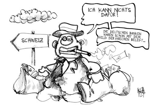 Cartoon: Schwarzgeld (medium) by Kostas Koufogiorgos tagged fiskus,geld,schweiz,flucht,steuern,schwarzgeld,koufogiorgos,kostas,karikatur,bank,suisse,credit,schwarzgeld,steuern,flucht,schweiz,geld,fiskus