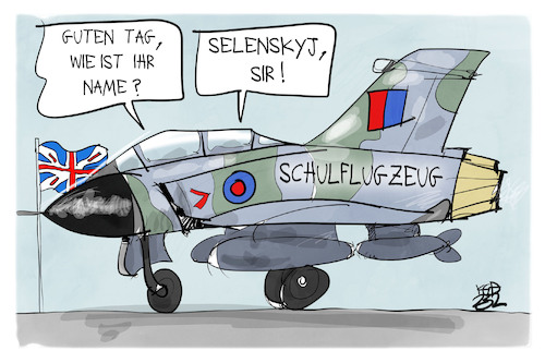 Cartoon: Selenskyj in Großbritannien (medium) by Kostas Koufogiorgos tagged karikatur,koufogiorgos,uk,großbritannien,raf,air,force,schulflugzeug,fluglehrer,selenskyj,ukraine,karikatur,koufogiorgos,uk,großbritannien,raf,air,force,schulflugzeug,fluglehrer,selenskyj,ukraine