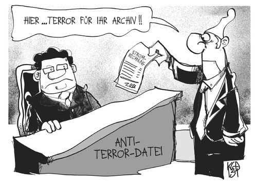 Cartoon: Terroristische Strompreise (medium) by Kostas Koufogiorgos tagged wende,energie,preis,strom,michel,datei,terror,anti,innenminister,friedrich,terrorismus,kosten,geld,archiv,karikatur,kostas,koufogiorgos,brüderle,rösler,fdp,sexismus,aufschrei,debatte,umfrage,kurve,karikatur,kostas,koufogiorgos