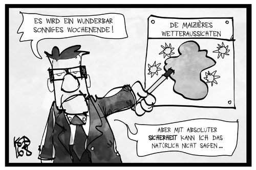 Cartoon: Sicher mit De Maiziere (medium) by Kostas Koufogiorgos tagged karikatur,koufogiorgos,illustration,cartoon,maiziere,wetterbericht,meteorologie,sicherheit,sicherheitspaket,innenminister,wochenende,sonnenschein,politik,wetter,karikatur,koufogiorgos,illustration,cartoon,maiziere,wetterbericht,meteorologie,sicherheit,sicherheitspaket,innenminister,wochenende,sonnenschein,politik,wetter