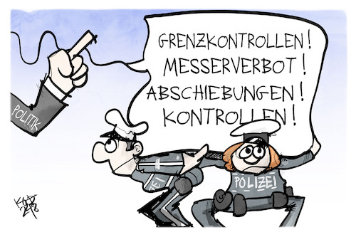 Cartoon: Sicherheit (medium) by Kostas Koufogiorgos tagged karikatur,koufogiorgos,kontrolle,polizei,polizist,messer,abschiebung,last,belastung,karikatur,koufogiorgos,kontrolle,polizei,polizist,messer,abschiebung,last,belastung