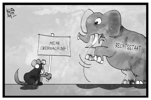 Cartoon: Sicherheit gegen Rechtsstaat (medium) by Kostas Koufogiorgos tagged karikatur,koufogiorgos,illustration,cartoon,sicherheit,rechtsstaat,maus,elefant,klein,gross,angst,karikatur,koufogiorgos,illustration,cartoon,sicherheit,rechtsstaat,maus,elefant,klein,gross,angst