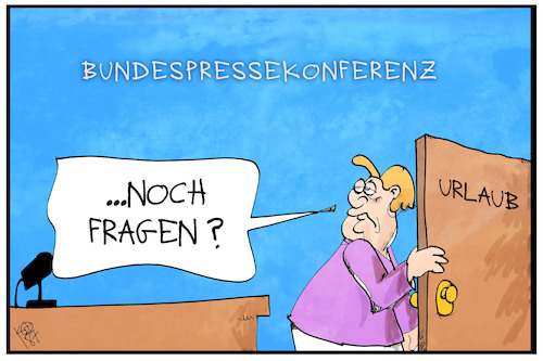 Cartoon: Sommerpressekonferenz (medium) by Kostas Koufogiorgos tagged karikatur,koufogiorgos,illustration,cartoon,sommerpressekonferenz,bundespressekonferenz,merkel,urlaub,medien,kanzlerin,sommerpause,politik,karikatur,koufogiorgos,illustration,cartoon,sommerpressekonferenz,bundespressekonferenz,merkel,urlaub,medien,kanzlerin,sommerpause,politik