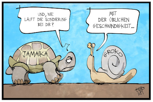 Cartoon: Sondierungsgespräche (medium) by Kostas Koufogiorgos tagged karikatur,koufogiorgos,illustration,cartoon,sondierung,gespraeche,langsam,schnecke,schildkröte,politik,regierungsbildung,karikatur,koufogiorgos,illustration,cartoon,sondierung,gespraeche,langsam,schnecke,schildkröte,politik,regierungsbildung