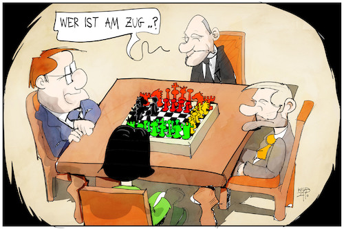 Cartoon: Sondierungsgespräche (medium) by Kostas Koufogiorgos tagged karikatur,koufogiorgos,illustration,cartoon,schach,sondierung,spd,union,fdp,grüne,karikatur,koufogiorgos,illustration,cartoon,schach,sondierung,spd,union,fdp,grüne