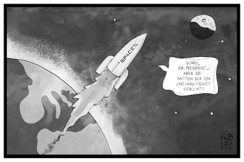 Cartoon: Space X (medium) by Kostas Koufogiorgos tagged karikatur,koufogiorgos,illustration,cartoon,space,mond,trump,weltraum,weltall,tourismus,ticket,rakete,reise,karikatur,koufogiorgos,illustration,cartoon,space,mond,trump,weltraum,weltall,tourismus,ticket,rakete,reise