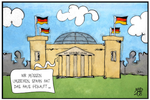 Cartoon: Spahns Villa (medium) by Kostas Koufogiorgos tagged karikatur,koufogiorgos,illustration,cartoon,spahn,berlin,villa,bundestag,reichstag,haus,reichtum,immobilie,karikatur,koufogiorgos,illustration,cartoon,spahn,berlin,villa,bundestag,reichstag,haus,reichtum,immobilie