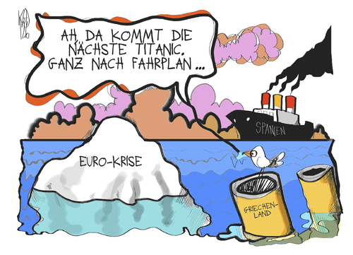 Cartoon: Spanien (medium) by Kostas Koufogiorgos tagged spanien,griechenland,titanic,eisberg,euro,schulden,krise,schiff,wirtschaft,europa,karikatur,kostas,koufogiorgos,spanien,griechenland,titanic,eisberg,euro,schulden,krise