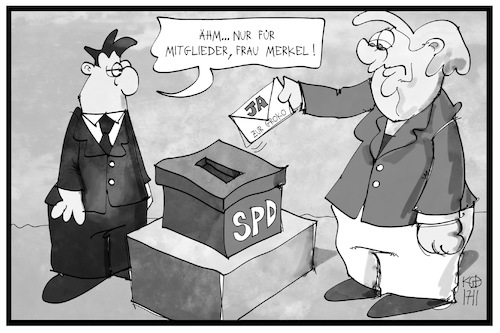 Cartoon: SPD-Befragung (medium) by Kostas Koufogiorgos tagged karikatur,koufogiorgos,illustration,cartoon,groko,spd,merkel,mitglied,sozialdemokraten,wahl,wahlurne,abstimmung,cdu,koalition,regierung,politik,karikatur,koufogiorgos,illustration,cartoon,groko,spd,merkel,mitglied,sozialdemokraten,wahl,wahlurne,abstimmung,cdu,koalition,regierung,politik