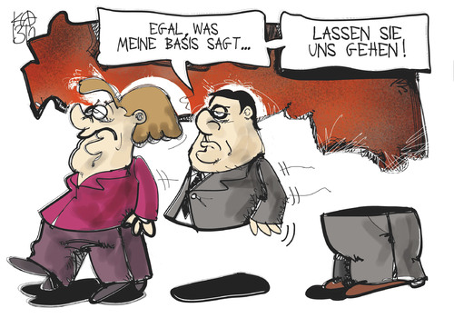 Cartoon: SPD-Mitgliederentscheid (medium) by Kostas Koufogiorgos tagged spd,mitgliederentscheid,basis,gabriel,merkel,groko,regierung,politik,karikatur,koufogiorgos,spd,mitgliederentscheid,basis,gabriel,merkel,groko,regierung,politik,karikatur,koufogiorgos