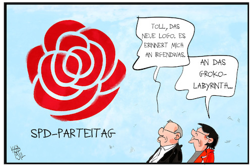 Cartoon: SPD-Parteitag (medium) by Kostas Koufogiorgos tagged karikatur,koufogiorgos,illustration,cartoon,spd,parteitag,sozialdemokraten,labyrinth,logo,partei,karikatur,koufogiorgos,illustration,cartoon,spd,parteitag,sozialdemokraten,labyrinth,logo,partei