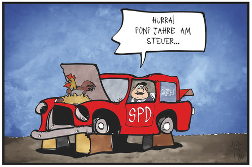 Cartoon: SPD-Parteivorsitz (medium) by Kostas Koufogiorgos tagged karikatur,koufogiorgos,illustration,cartoon,gabriel,auto,spd,partei,vorsitz,politik,chef,karikatur,koufogiorgos,illustration,cartoon,gabriel,auto,spd,partei,vorsitz,politik,chef