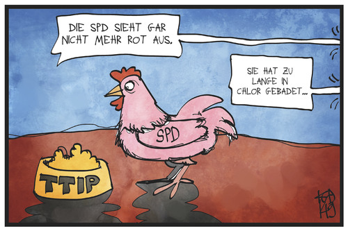 Cartoon: SPD und TTIP (medium) by Kostas Koufogiorgos tagged karikatur,koufogiorgos,illustration,cartoon,ttip,huhn,chlorhuhn,gabriel,wirtschaft,freihandelsabkommen,chlor,bad,rot,farbe,spd,politik,karikatur,koufogiorgos,illustration,cartoon,ttip,huhn,chlorhuhn,gabriel,wirtschaft,freihandelsabkommen,chlor,bad,rot,farbe,spd,politik