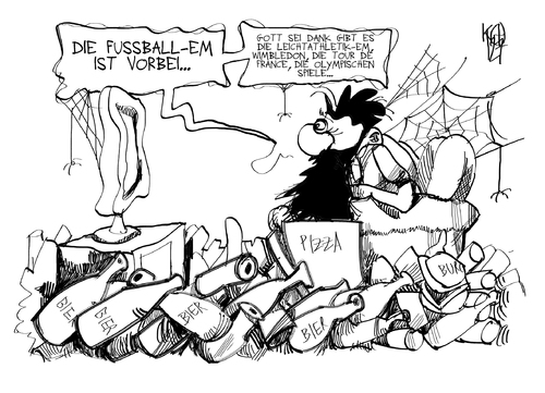 Cartoon: Sport im TV (medium) by Kostas Koufogiorgos tagged sport,fernsehen,tv,fussball,olympische,spiele,tour,de,france,leichtathletik,meisterschaft,karikatur,kostas,koufogiorgos,sport,fernsehen,tv,olympische spiele,olympische,spiele