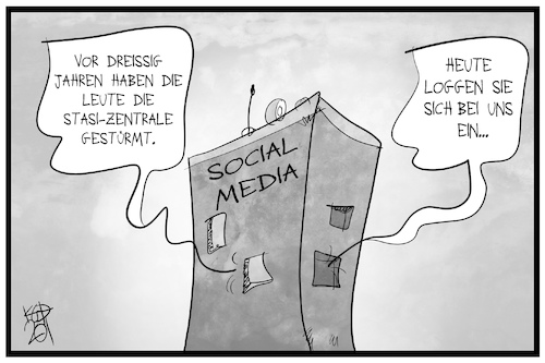 Cartoon: Stasi und Social Media (medium) by Kostas Koufogiorgos tagged karikatur,koufogiorgos,illustration,cartoon,stasi,soziale,medien,social,media,ueberwachung,ddr,staatssicherheit,historisch,einloggen,daten,sicherheit,datenschutz,karikatur,koufogiorgos,illustration,cartoon,stasi,soziale,medien,social,media,ueberwachung,ddr,staatssicherheit,historisch,einloggen,daten,sicherheit,datenschutz