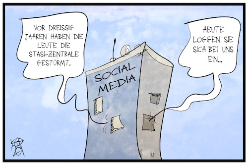 Cartoon: Stasi und Social Media (medium) by Kostas Koufogiorgos tagged karikatur,koufogiorgos,illustration,cartoon,stasi,soziale,medien,social,media,ueberwachung,ddr,staatssicherheit,historisch,einloggen,daten,sicherheit,datenschutz,karikatur,koufogiorgos,illustration,cartoon,stasi,soziale,medien,social,media,ueberwachung,ddr,staatssicherheit,historisch,einloggen,daten,sicherheit,datenschutz