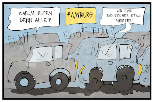 Cartoon: Staumeister Hamburg (medium) by Kostas Koufogiorgos tagged karikatur,koufogiorgos,illustration,cartoon,stau,hamburg,meister,autocorso,verkehr,mobilität,karikatur,koufogiorgos,illustration,cartoon,stau,hamburg,meister,autocorso,verkehr,mobilität