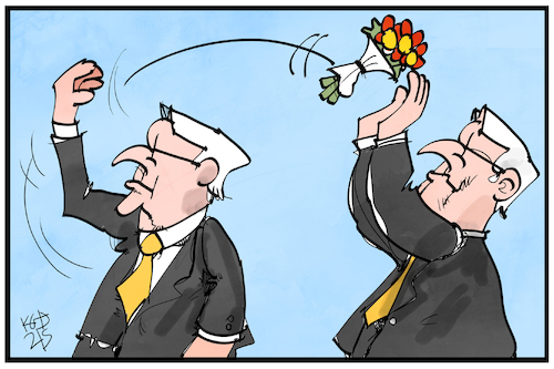 Cartoon: Steinmeier (medium) by Kostas Koufogiorgos tagged karikatur,koufogiorgos,illustration,cartoon,steinmeier,bundespräsident,brautstrauss,amtszeit,karikatur,koufogiorgos,illustration,cartoon,steinmeier,bundespräsident,brautstrauss,amtszeit