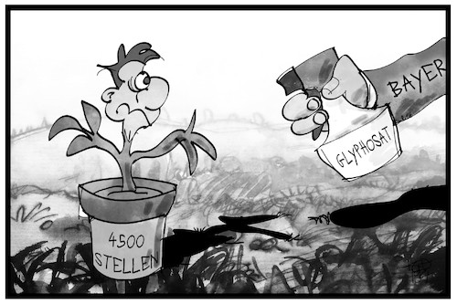 Cartoon: Stellenabbau Bayer (medium) by Kostas Koufogiorgos tagged karikatur,koufogiorgos,illustration,cartoon,bayer,monsanto,glyphosat,gift,mitarbeiter,chemie,arbeitsplatz,karikatur,koufogiorgos,illustration,cartoon,bayer,monsanto,glyphosat,gift,mitarbeiter,chemie,arbeitsplatz