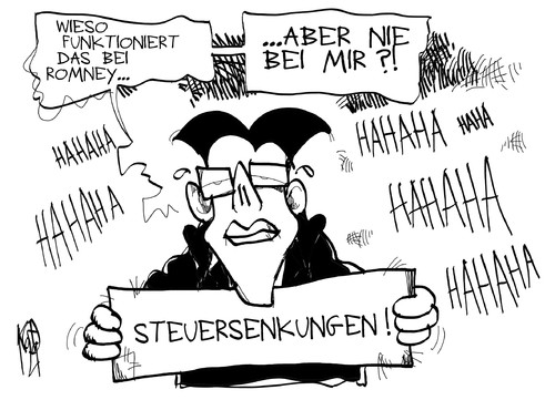 Cartoon: Steuersenkungen! (medium) by Kostas Koufogiorgos tagged mitt,romney,tv,duell,obama,rösler,steuersenkungen,fdp,wirtschaft,usa,karikatur,kostas,koufogiorgos,mitt,romney,tv,duell,obama,rösler,steuersenkungen,fdp,wirtschaft,usa,karikatur,kostas,koufogiorgos