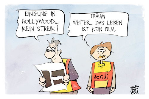 Cartoon: Streik (medium) by Kostas Koufogiorgos tagged karikatur,koufogiorgos,streik,hollywood,arbeitskampf,verdi,einigung,schauspieler,karikatur,koufogiorgos,streik,hollywood,arbeitskampf,verdi,einigung,schauspieler