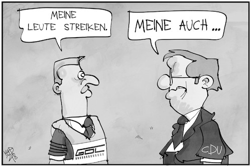 Cartoon: Streik bei GDL und CDU (medium) by Kostas Koufogiorgos tagged karikatur,koufogiorgos,illustration,cartoon,streik,weselsky,cdu,gdl,bahnstreik,karikatur,koufogiorgos,illustration,cartoon,streik,weselsky,cdu,gdl,bahnstreik