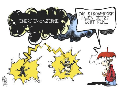 Cartoon: Strompreise (medium) by Kostas Koufogiorgos tagged strompreis,blitz,energie,konzern,ökostrom,eeg,umlage,gewitter,mensch,kunde,verbraucher,karikatur,kostas,koufogiorgos,strompreis,blitz,energie,konzern,ökostrom,eeg,umlage,gewitter,mensch,kunde,verbraucher,karikatur,kostas,koufogiorgos