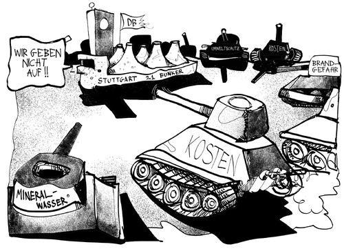 Cartoon: Stuttgart 21 (medium) by Kostas Koufogiorgos tagged stuttgart,21,bahn,grube,panzer,bunker,kosten,geld,bahnhof,infrastruktur,karikatur,kostas,koufogiorgos,stuttgart,21,bahn,grube,panzer,bunker,kosten,geld,bahnhof,infrastruktur,karikatur,kostas,koufogiorgos