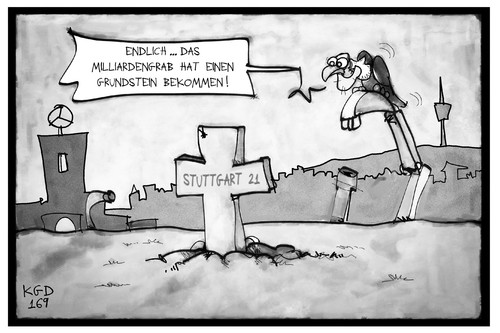 Cartoon: Stuttgart 21 (medium) by Kostas Koufogiorgos tagged karikatur,koufogiorgos,illustration,cartoon,stuttgart,21,milliardengrab,geier,grabstein,grundstein,bahn,bahnhof,beerdigung,karikatur,koufogiorgos,illustration,cartoon,stuttgart,21,milliardengrab,geier,grabstein,grundstein,bahn,bahnhof,beerdigung