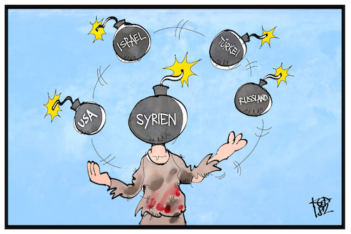 Cartoon: Syrien (medium) by Kostas Koufogiorgos tagged karikatur,koufogiorgos,illustration,cartoon,syrien,jonglieren,jongleur,spiel,bombe,krieg,konflikt,explosiv,karikatur,koufogiorgos,illustration,cartoon,syrien,jonglieren,jongleur,spiel,bombe,krieg,konflikt,explosiv