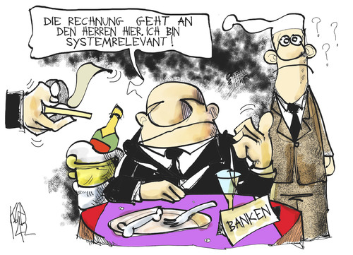 Cartoon: Systemrelevanz (medium) by Kostas Koufogiorgos tagged systemrelevanz,bank,michel,rechnung,steuerzahler,geld,wirtschaft,karikatur,kostas,koufogiorgos,systemrelevanz,bank,michel,rechnung,steuerzahler,geld,wirtschaft,karikatur,kostas,koufogiorgos